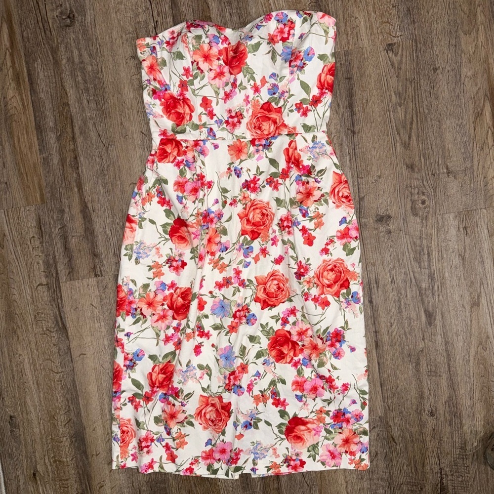 Alya • Strapless Floral Princess Neckline Midi Dress - Picture 2 of 16